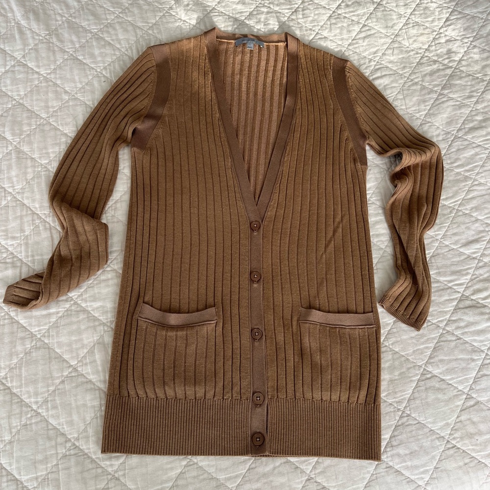 Women's Brown Ribbed Cardigan Sweater Size S